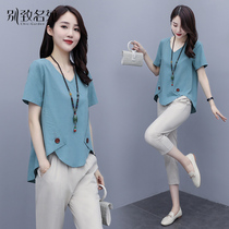 Cotton numb suit woman 2020 Summer new fashion womens dress temperament little sub casual foreign air display slim two sets