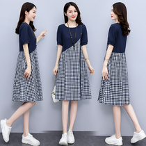 Fashion Splicing Cotton Linen Dress Woman 2022 Summer New Plaid Temperament Reduction of Loose Shade Big Code Dresses