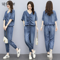 2022 Summer new casual fashion Fashion Girls Dress Up to thin two sets of Ocean Gas Minus-Trendy Denim Suit