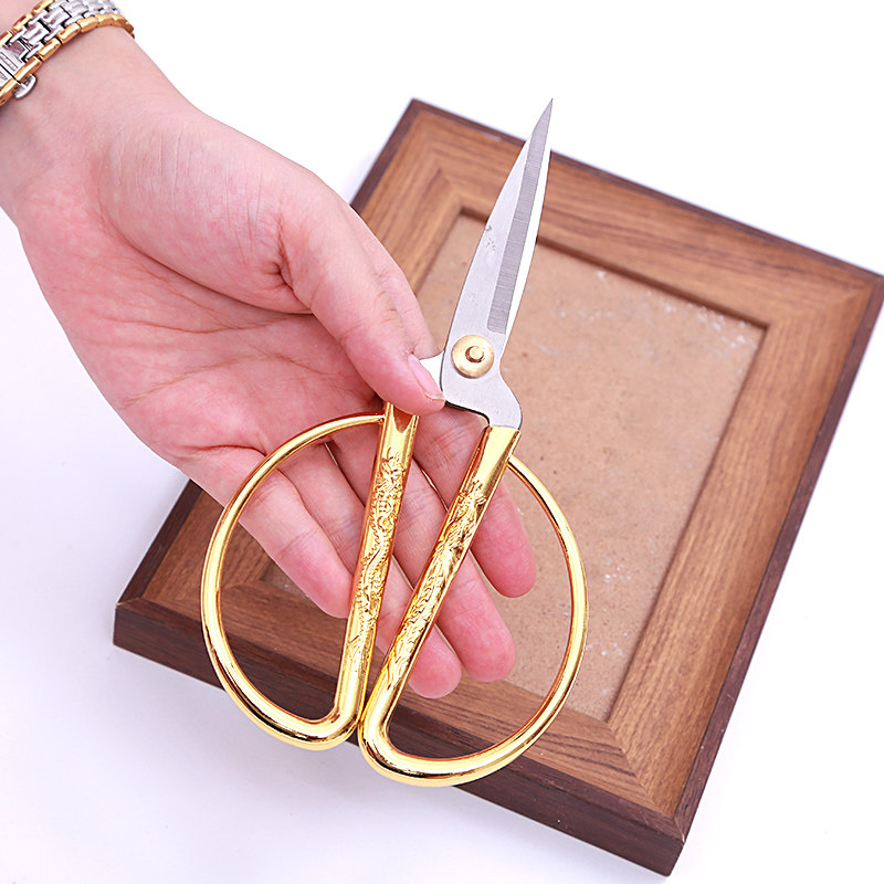 Start opening ribbon-cutting golden scissors wedding celebration dragon and phoenix ruler bride dowry supplies retro stainless steel scissors