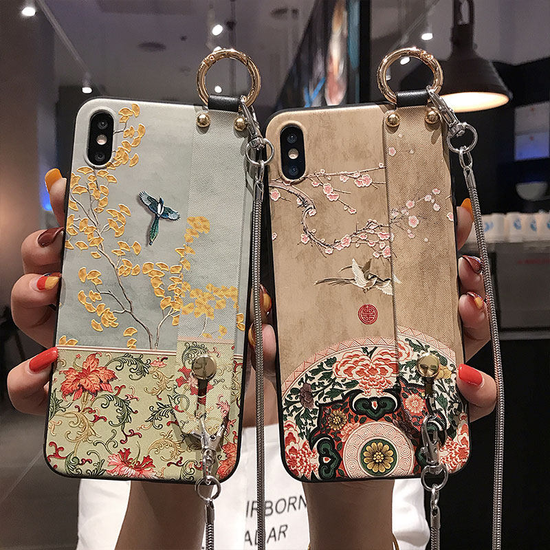 iPhone11pro苹果X手机壳xsmax苹果11手机套8plus古风XS支架7plus腕带6s苹果8/7/6支架6splus银链XR斜挎软壳