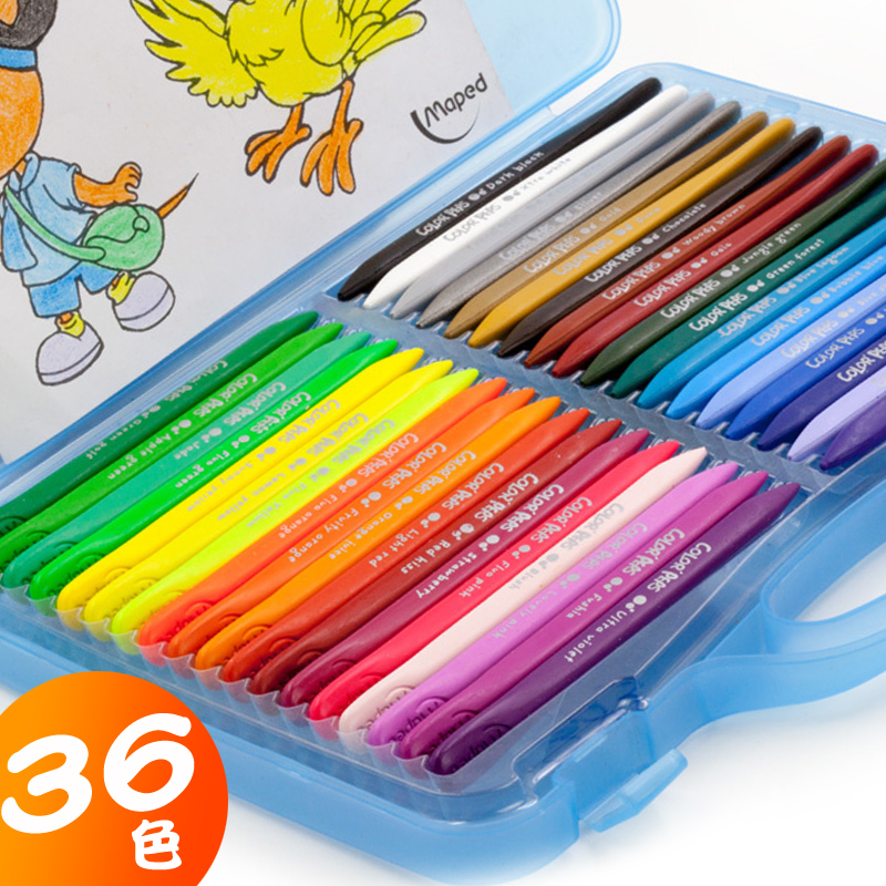 Maped plastic children's crayon 36 colors kindergarten washable wax pen baby brush 48 color color crayon set triangle crayon coloring drawing brush Madpei brilliant color wax pen