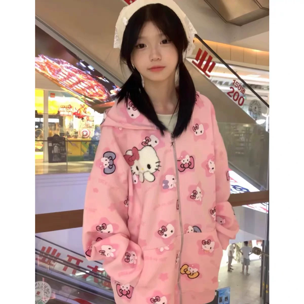Кофта‑худи Hello Kitty с молнией, свободный осенний крой, фуксия, размеры M–2XL
