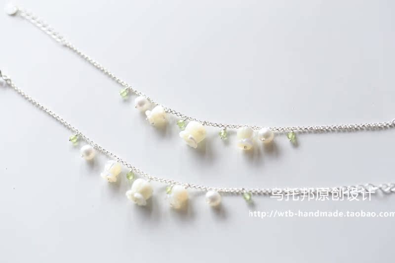 Tháng 4 | Thung lũng Lily của Thung lũng Vòng cổ Bạc Bạc Vòng chân Vòng hoa ngọc trai nước ngọt tự nhiên - Vòng chân vòng chân