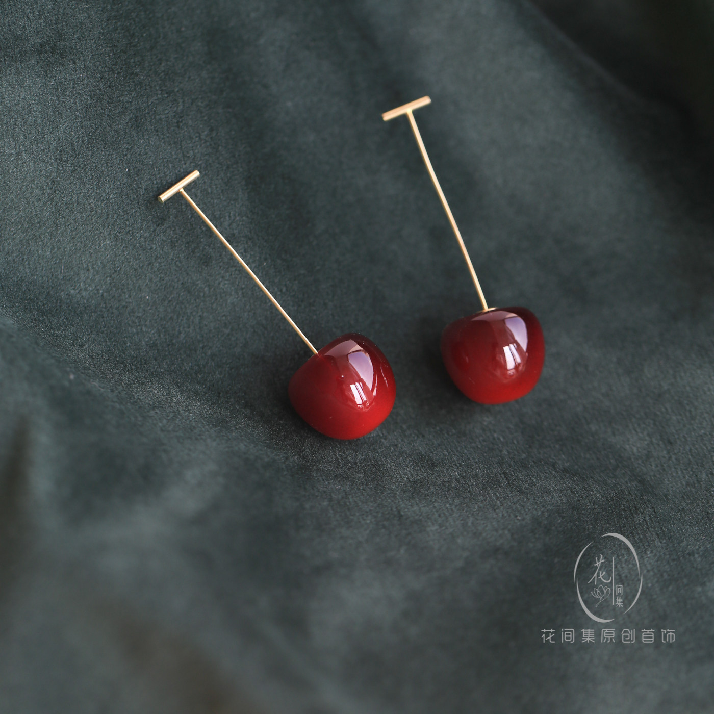 Flower Collection Winter Cherry Sterling Silver Gold Plated Burgundy Cherry Big Cherry Long Ear Pins Earrings Painless Ear Clips