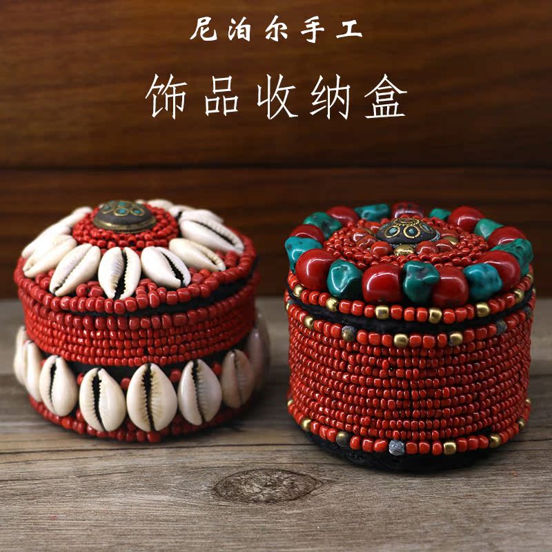 Ethnic style round jewelry box Nepal handmade jewelry box Vintage style Tibetan handmade Tibetan jewelry storage box