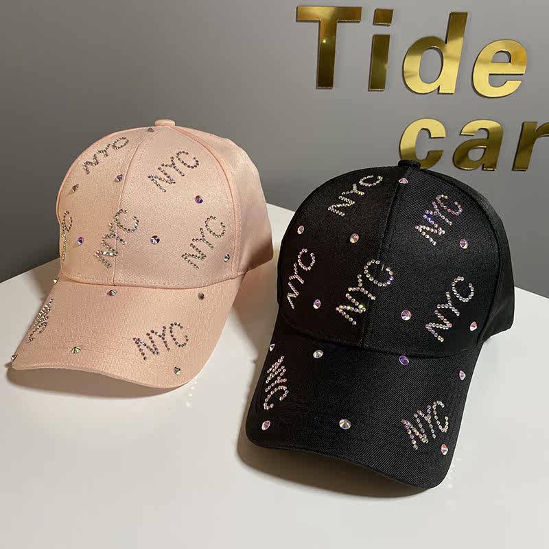 网红同款NYC水钻棒球帽女逛街时尚鸭舌帽旅游百搭防晒遮阳帽子男详情图3