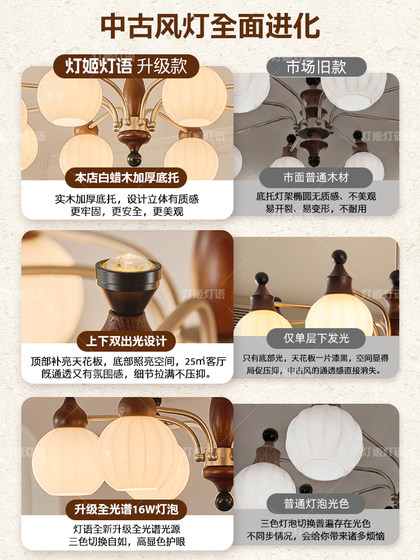 French medieval style living room chandelier American retro solid wood high-end restaurant 2026 new smart Zhongshan lamps