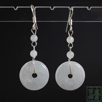  Natural a goods jade ice seed jade retro safety buckle 925 silver ear hook drop earrings ear line female jade jade