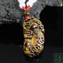 Natural yellow hu jing shi brave pendant pendant jade pendant men women yu gua zhui yao zhui