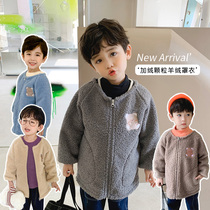 Childrens gown autumn and winter long sleeves small middle and big childrens down jacket anti-dirty shirt boy velvet foreign-friendly jacket