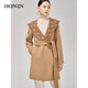 HONRN/Red Man Hooded Large Lapel Lace-Up Wool Woolen Coat Jacket Women's Autumn and Winter HG55OD466