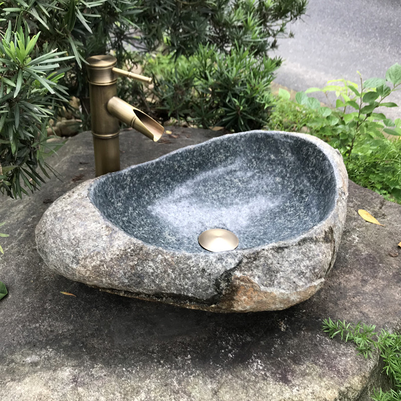 Natural Stone Wash Basin Courtyard Green Stone Washbasin Outdoor Original Stone Pool Retro Garden Sink Outdoor Table Basin