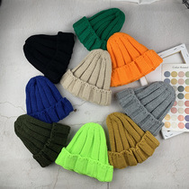 Childrens knitted wool hat Korean version of pit striped hat men and women baby candy color warm pullover knitted hat tide boy