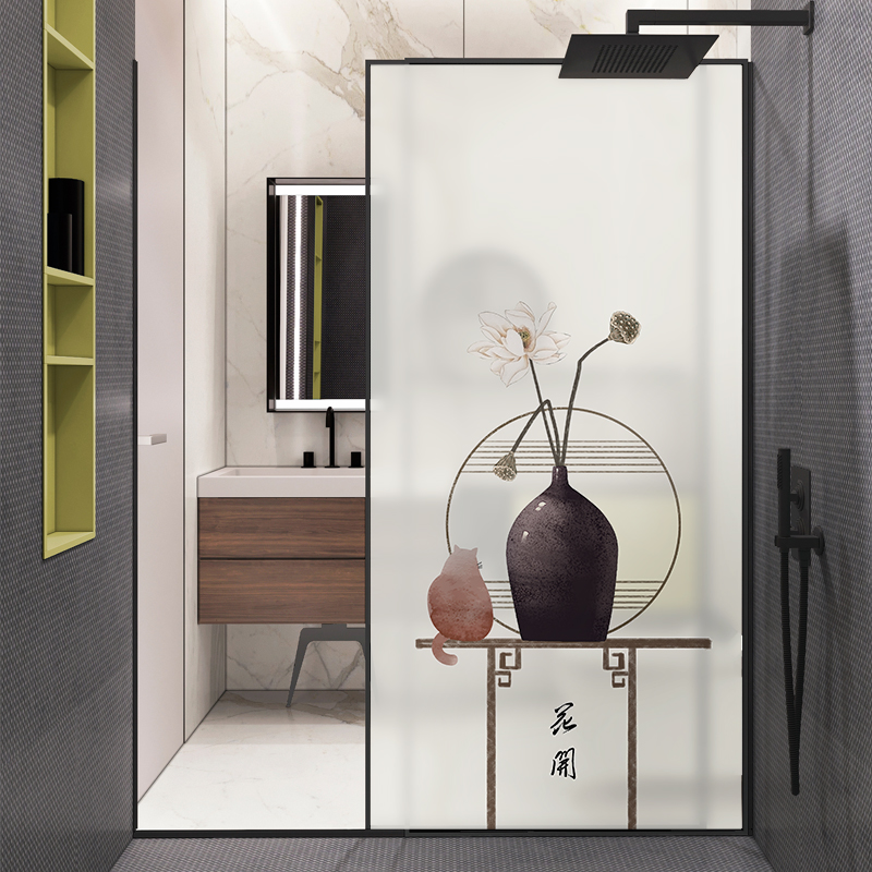 Chinese dining room elegant glass door sticker Creative tea room window sticker Bathroom anti-light window sticker Glass sticker