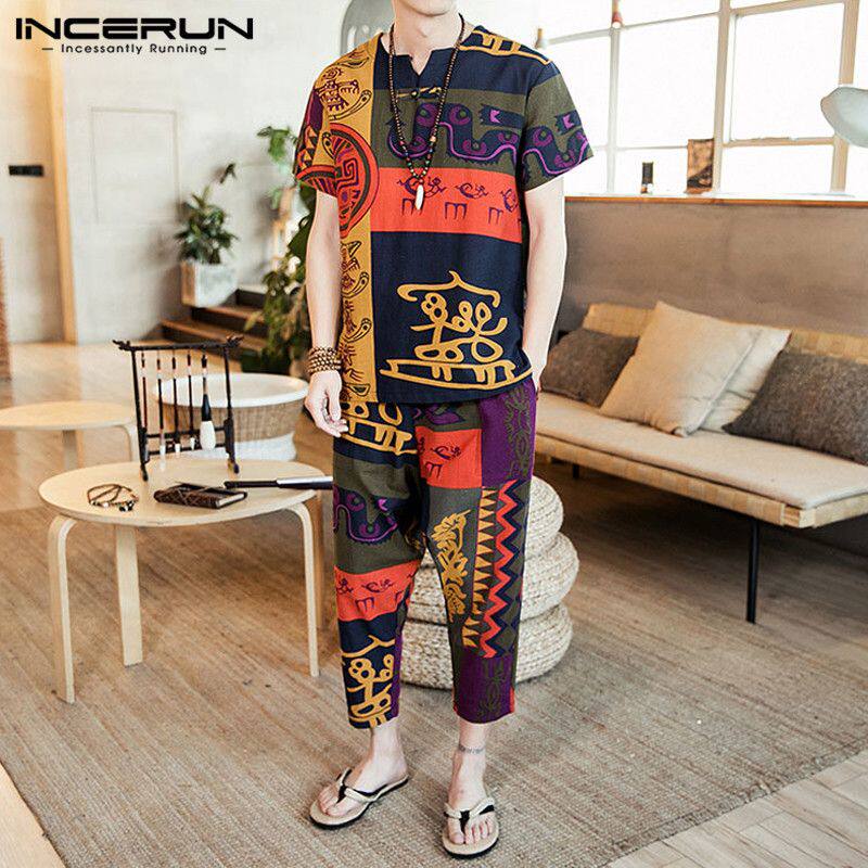 Спортивный костюм для отдыха 加肥加大休闲长裤 街头风格男装冬季七分袖休闲裤 2件套 loose men clothes OTHER