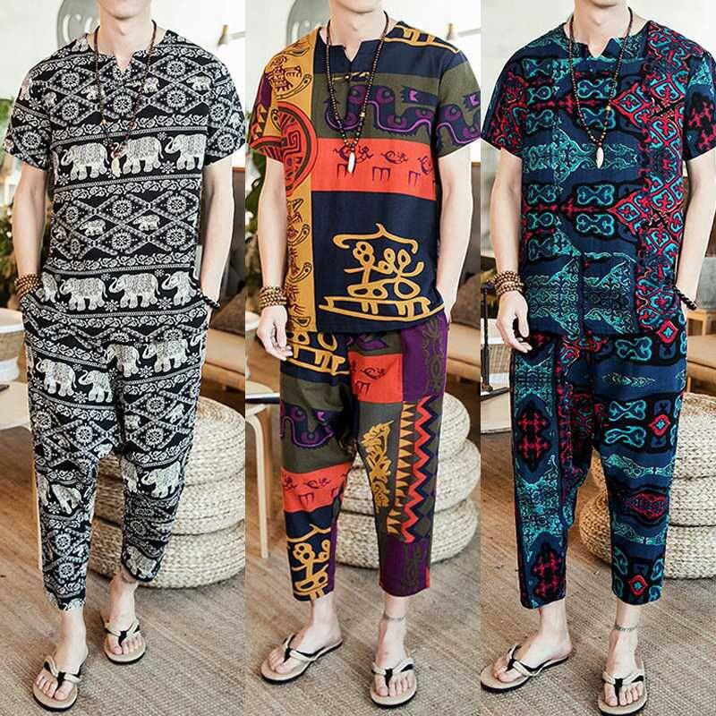 Спортивный костюм для отдыха 加肥加大休闲长裤 街头风格男装冬季七分袖休闲裤 2件套 loose men clothes OTHER