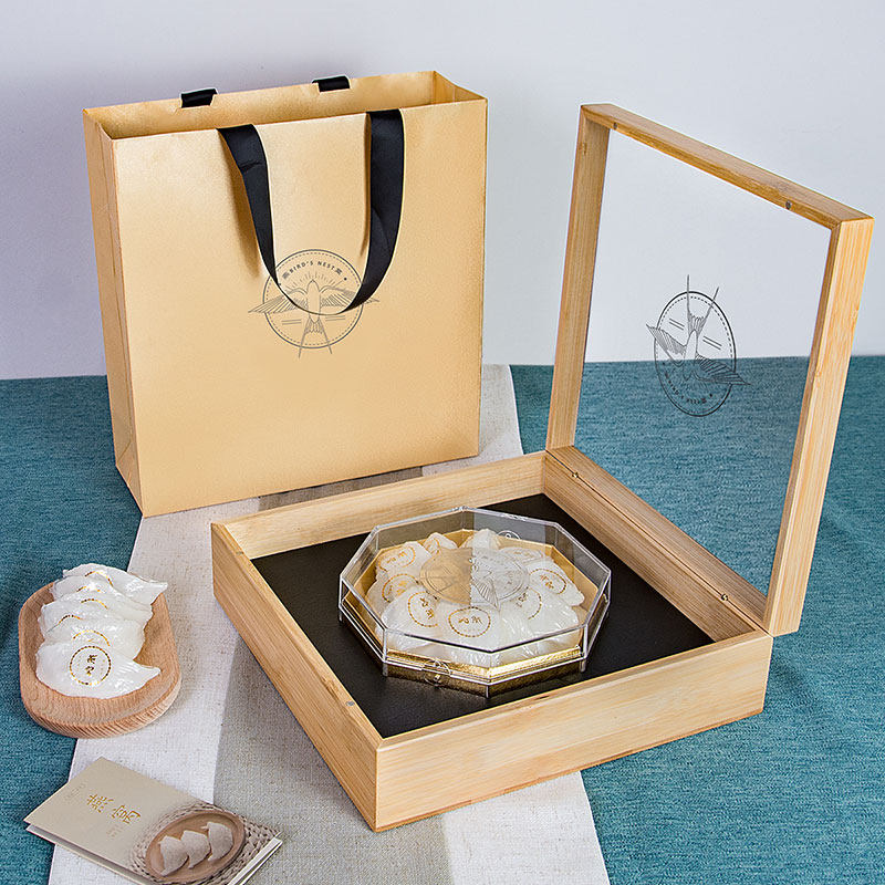 Птичье гнездо пакет 燕窝盒子木盒透明内盒100克半斤装八角通用企业定制竹盒包装礼盒