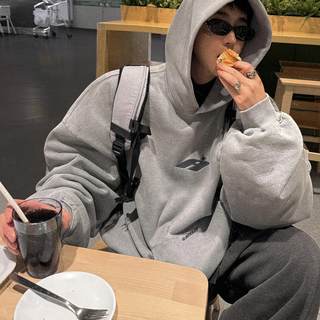 Aurocean fried salt water gray washed embroidered hooded sweatshirt heavyweight cotton fleece brushed wide silhouette inner wear