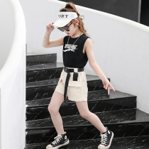 Girl Sleeveless Suit 2020 Summer Fairy Ocean Gas Vest Two Sets Childrens Net Red Shorts Korean Version T-shirt