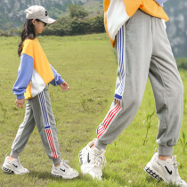 Girls sports pants CUHK Loose Casual Pants 10-year-old Childrens Autumn Pants Kid Spring Autumn Long Pants Bunches Pants
