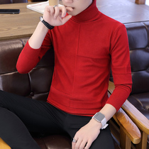 New sweater mens round neck Korean trend personality pullover high collar solid color sweater youth slim clothing autumn