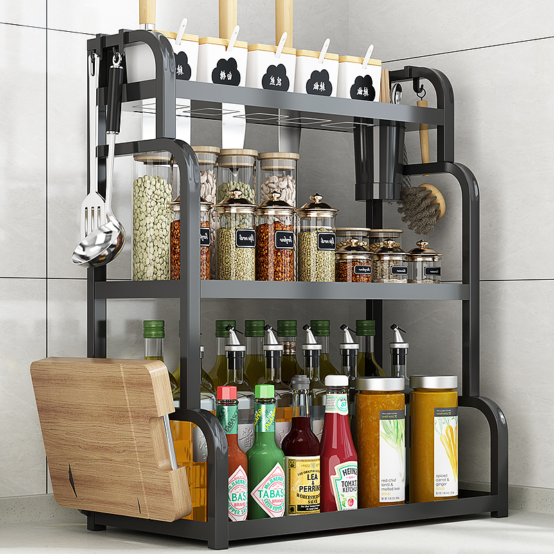 Kitchen shelf multi-layer floor deck frame countertop canvas basket salt sauce vinegar without punching flavor collection frame
