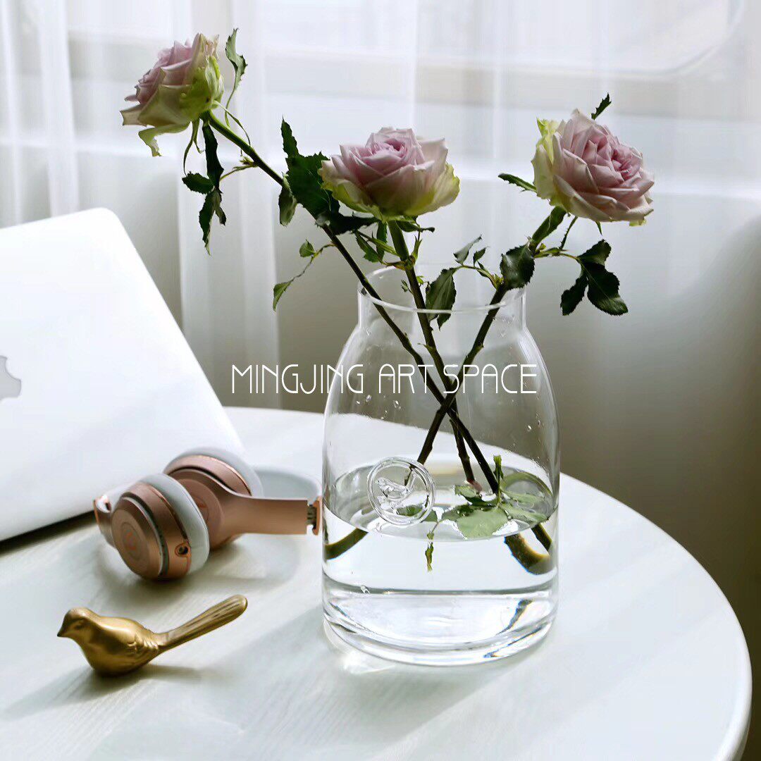 INS net red small bird transparent glass vase hydroponic flower green plant floral home Decorative Vase Pendulum flower art