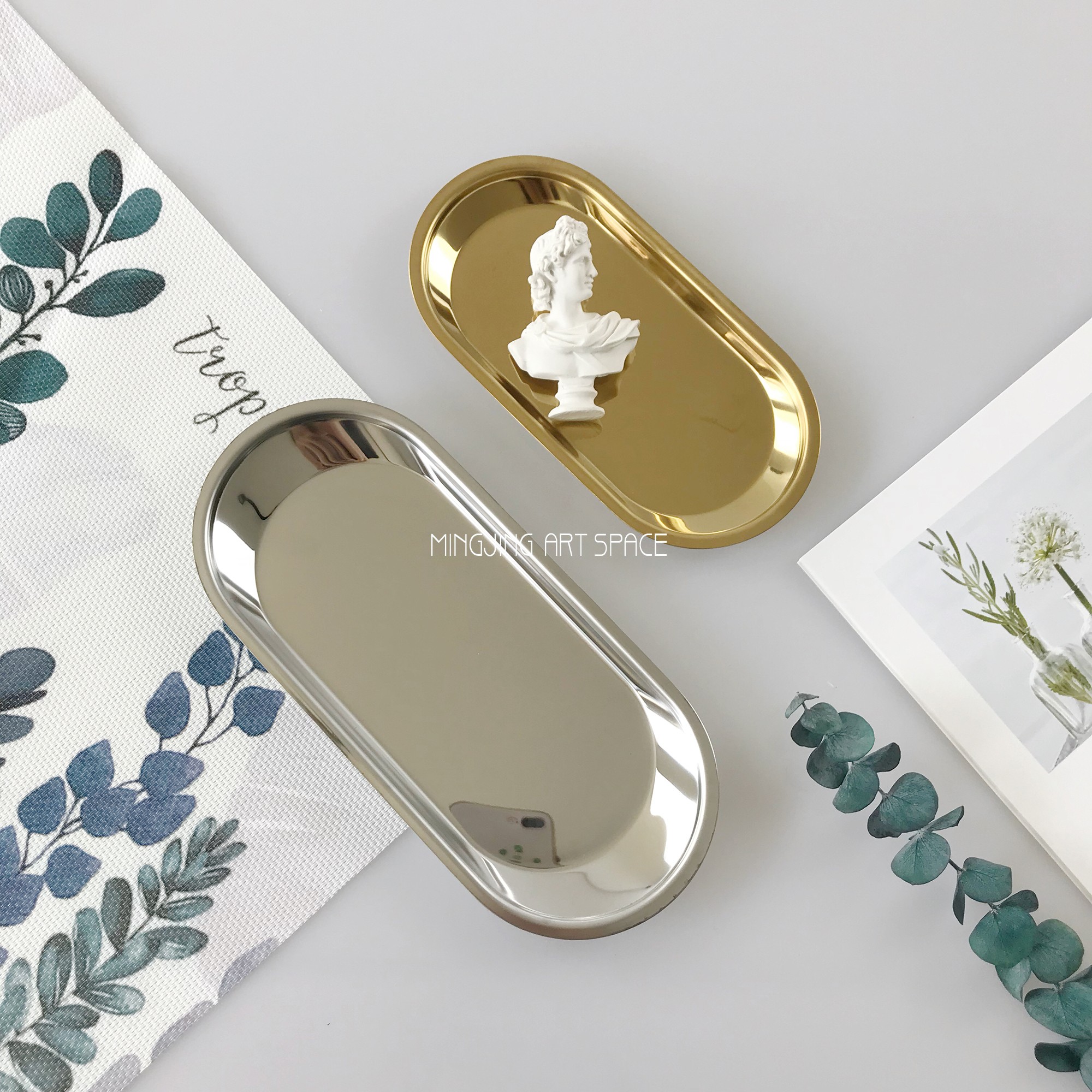 ins Nordic industrial wind stainless steel metal disc jewellery photo-tray café refreshment tray