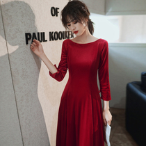 Broken size clearance retro long sleeve evening dress slimming wedding bride toast winter wine red velvet banquet engagement woman