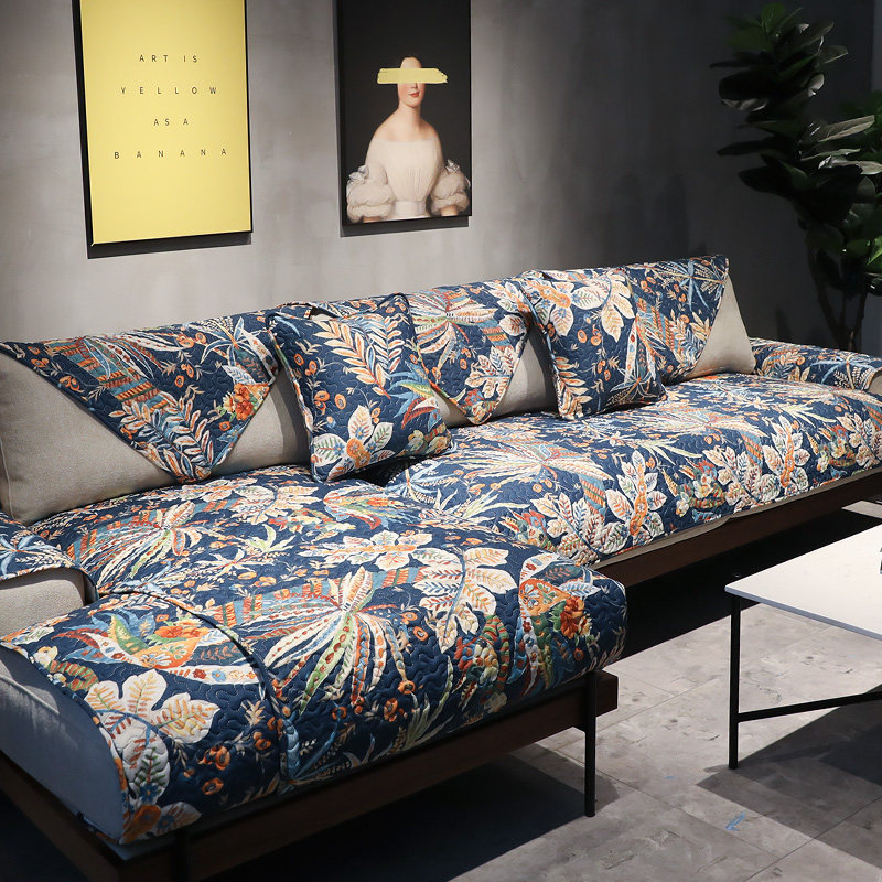 Rain Duo Hand-painted American Natureland Garden Full Cotton Sofa Mat Cloth Art Non-slip Sofa Towels All Season Universal