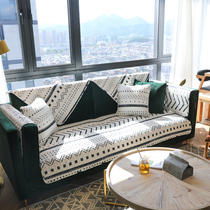 Rain and snow Moroccan minimalist black and white line full cotton sofa cushion fabric anti-slip all season universal sofa towels