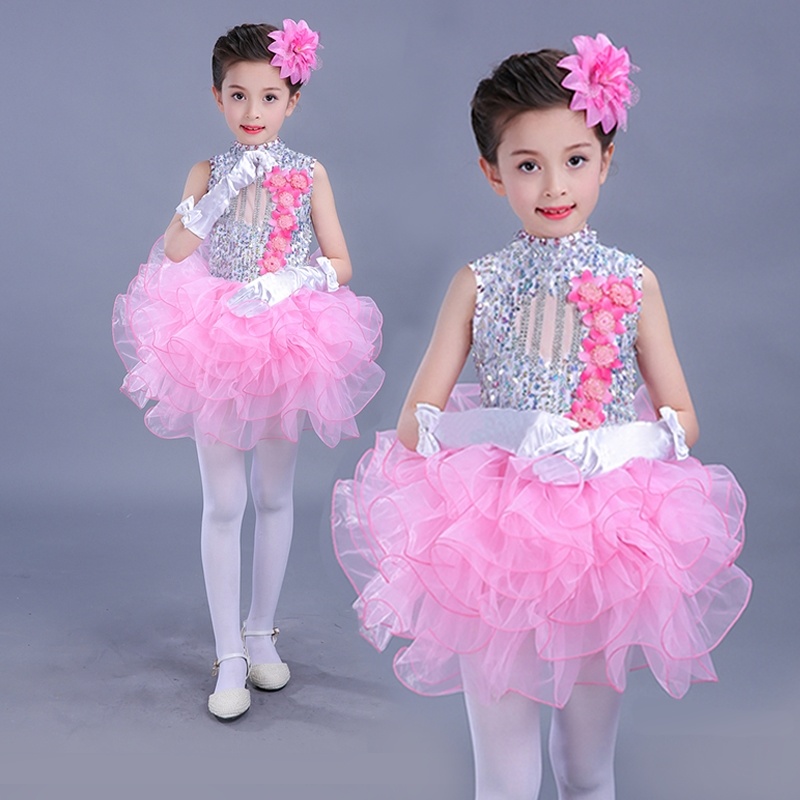 61 Girls Dance Dress Fluffy Dress Program Children's Costumes Act Out Girl Princess Kindergarten Dance Suit 