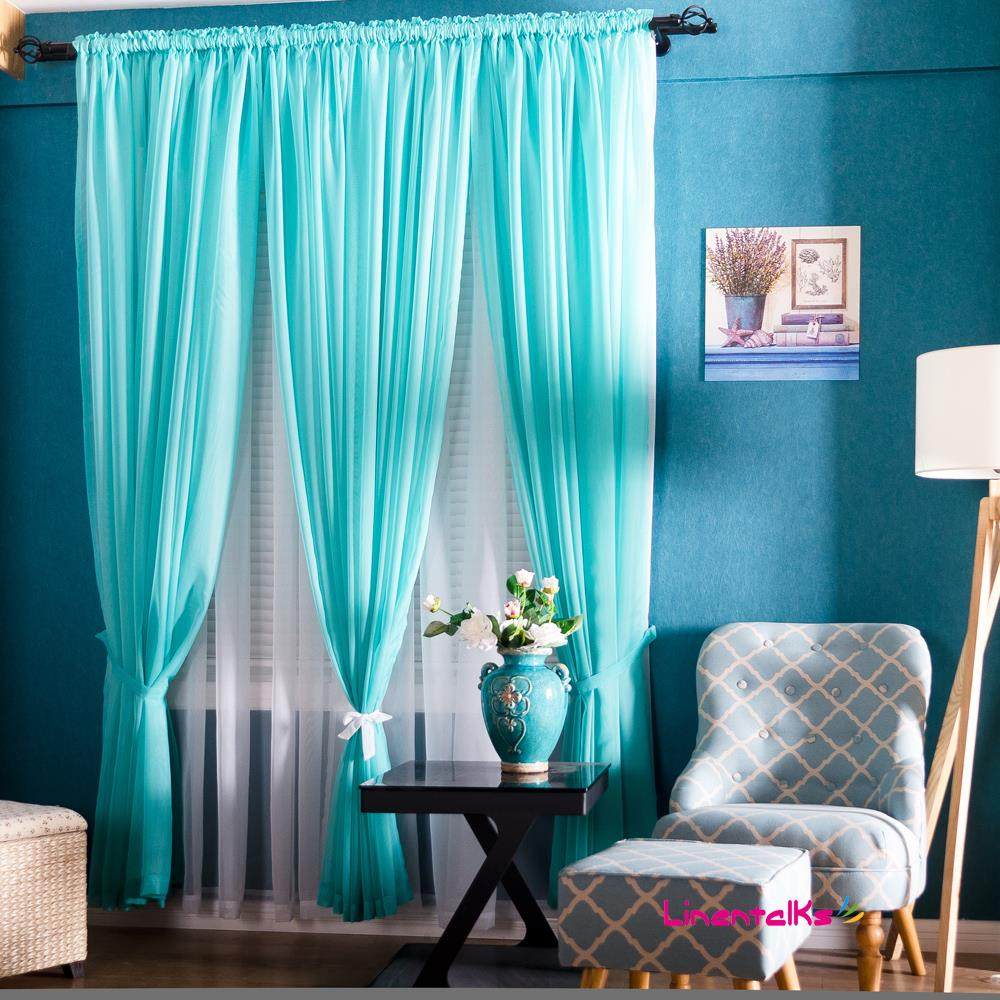 Nordic fresh light blue purple curtains Simple modern living room