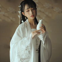 Wei and Jin Dynasty style Hanfu womens summer thin ancient dress white waist kimono Chinese style wide sleeve flowing fairy dress full dress spring