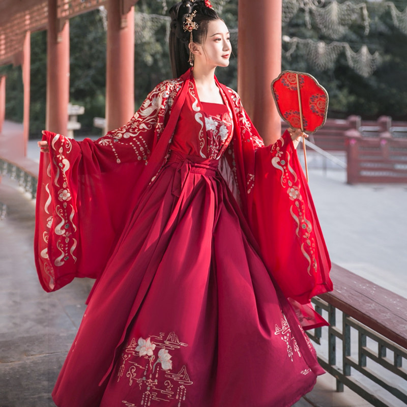 Original Chinese clothes female Chinese style red wedding dress waist skirt Flower Wedding Bride wedding dress costume autumn and winter