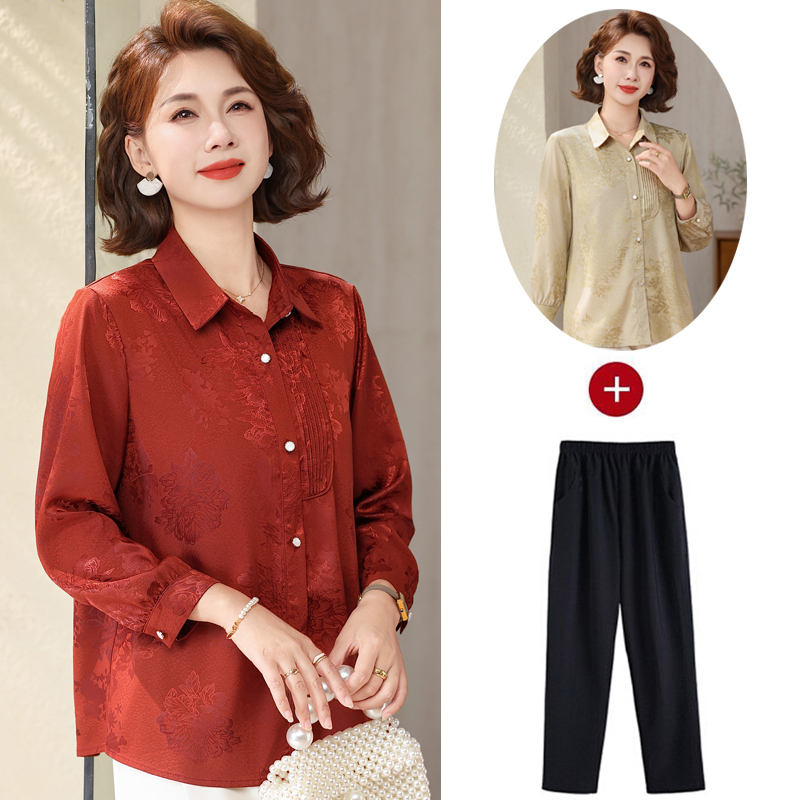 Elegant Silk Shirt for Mother-In-Law, Summer Outfit for May Day Wedding Banquet, Plus-Size Mulberry Silk Top for Middle-Aged and Elderly Women