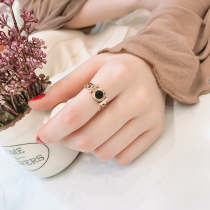 Han Jing Korean version of food ring ring ring titanium steel plated rose gold round Tide people hollow ring womens first jewelry