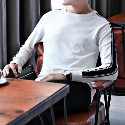 Mùa thu đông mới áo len cổ tròn nam xu hướng Hàn Quốc cá tính Slim thời trang màu tương phản áo len giản dị áo len nam - Áo len