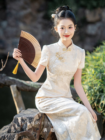 满庭芳|泊烟 新中式白色旗袍女2025年春气质新款敬酒服订婚礼服裙