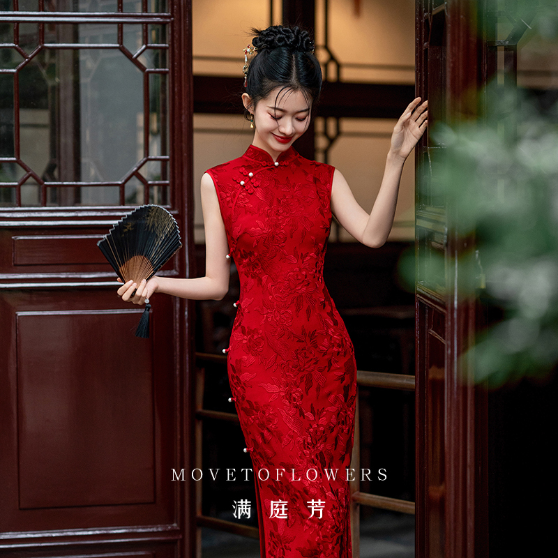 Full of Fragrance | Feiguang New Chinese-Style Retro Red Silk Cheongsam for Women 2026 New Bridal Toast Engagement Dress