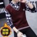 Thu kỳ nghỉ hai mảnh phiên bản Hàn Quốc cổ áo sơ mi áo len nam có chì knitsweater áo len quần áo mùa thu mỏng. 