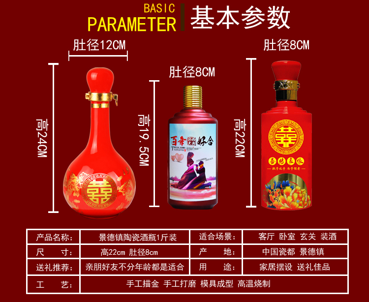 Shou từ rượu chai 1 kg sinh nhật trang trí tiệc lễ hội tiệc cưới bao bì rượu Furu Donghai Shoubi Nanshan bộ rượu bộ ly rượu vang