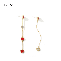 Asymmetric tassel Red Love earrings female temperament long fresh versatile sweet earrings Net Red simple earrings