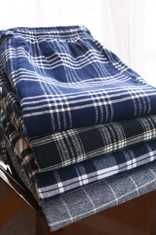 Autumn and Winter Men's Cotton Pajama Pants, Loose Fit, Men's Flannel Plaid Home Pants, All-Cotton Casual Flannel Loungewear