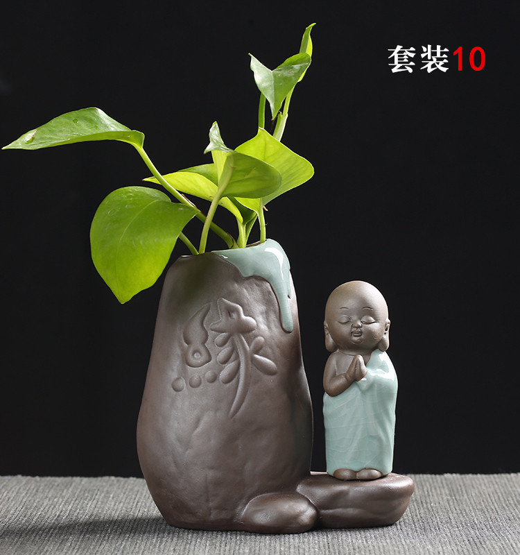 Sáng tạo nhà sư nhỏ hoa trang trí nhà trang trí bàn trà hoa màu xanh lá cây hoa bình hoa gốm thủy canh - Vase / Bồn hoa & Kệ bình thủy tinh trồng cây