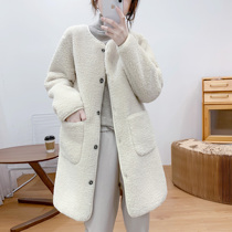 Lamb wool coat womens single breasted temperament 2020 new Korean loose fur one-piece medium-length plush top