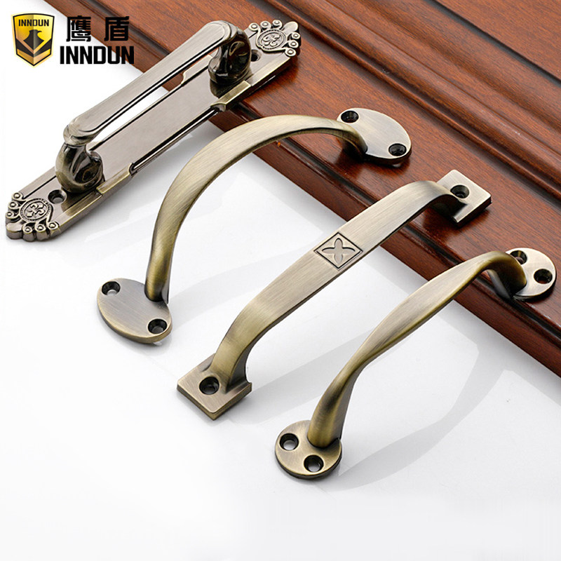 Imitation ancient copper push-pull moving door Ming-mounted large handle European-style wooden door door open door handle without punching cabinet door handle