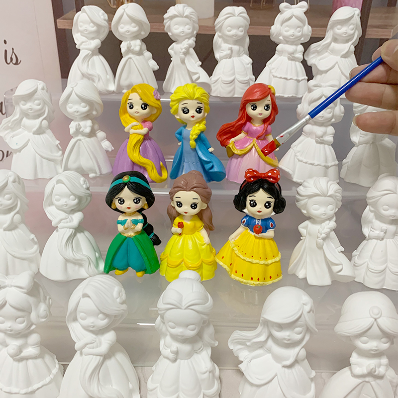 Children's DIY Handmade Graffiti Plaster Doll Coloring Disney 3D Princess White Embryo Painting Toy for Girls