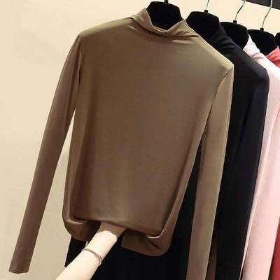 女长袖半高领打底衫秋季纯色保暖修身上衣